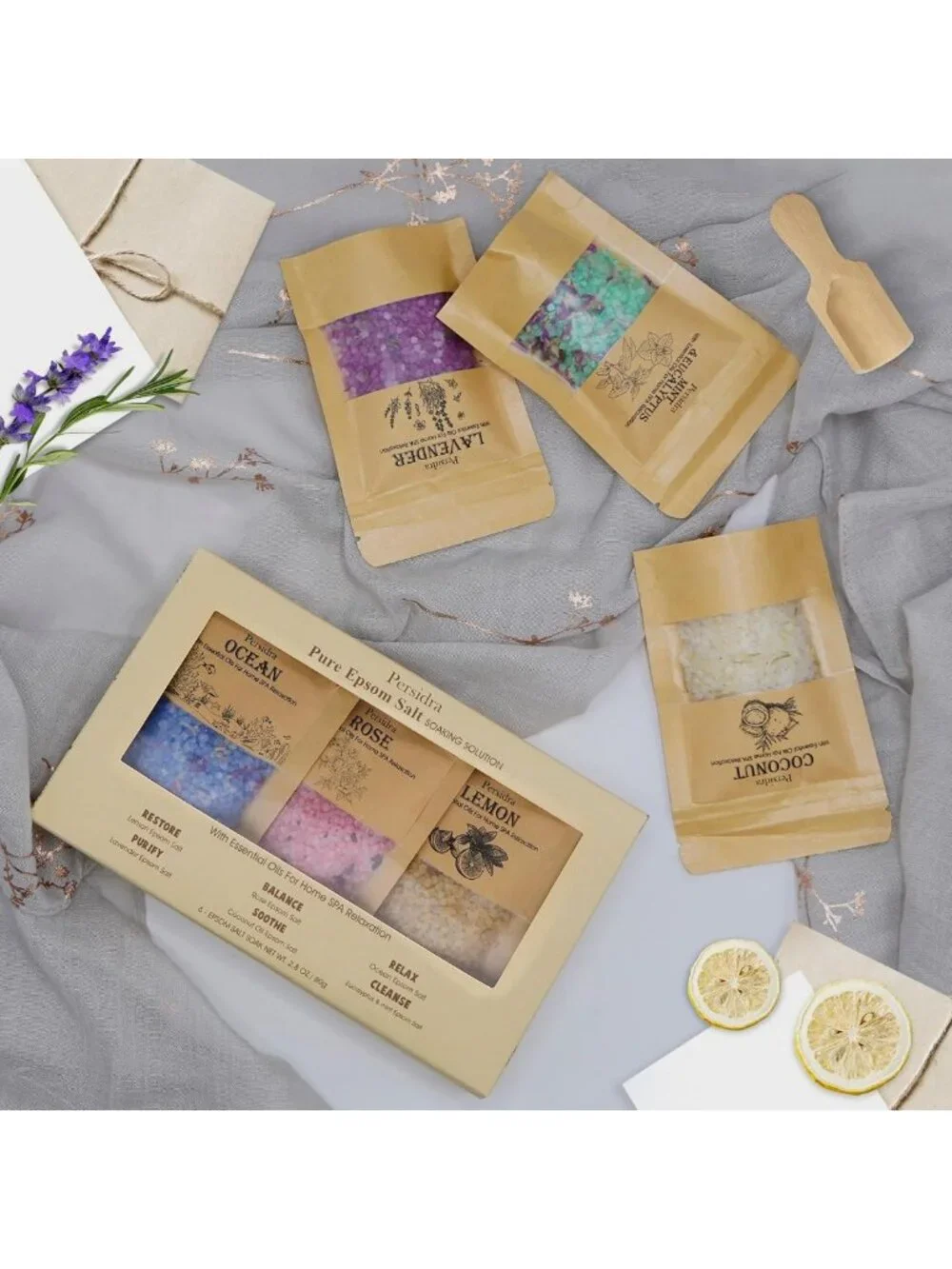 Relaxing Bath Salts Gift Set for Women & Men - 6 Scents, Natural Sea Salt